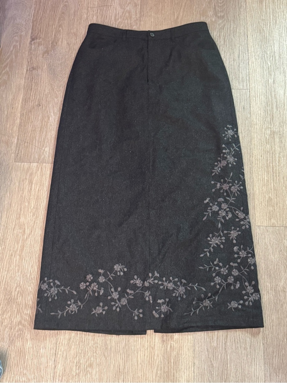 Vintage Eddie Bauer Embroidered Wool Maxi Skirt Grey Floral Size 12